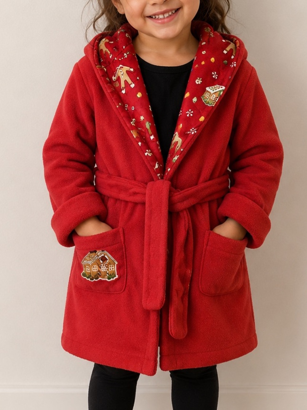 Nick & Nora Size 4T Kids Robe Red Fleece Christmas Sock Monkey Hooded Bathrobe
